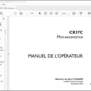 Case CX37C Mini-excavatrice MANUEL DE L’OPÉRATEUR(51566600) - PDF DOWNLOAD (French)