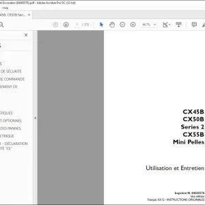 Case CX45B CX50B Series 2 CX55B Mini Pelles Utilisation et Entretien N. 84565576 - PDF DOWNLOAD (French)