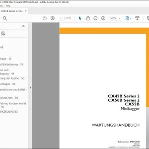 Case CX45B Series 2 CX50B Series 2 CX55B Minibagger WARTUNGSHANDBUCH 47574284B - PDF DOWNLOAD (German)
