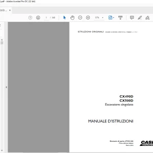 Case CX490D CX500D Escavatore cingolato MANUALE D’ISTRUZIONI 47982160 - PDF DOWNLOAD (Italian)
