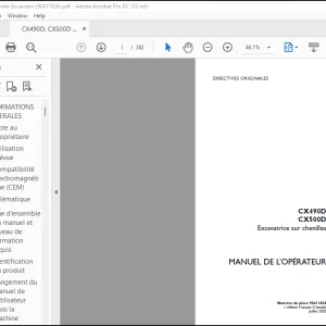 Case CX490D CX500D Excavatrice sur chenilles MANUEL DE L’OPÉRATEUR(90411826) - PDF DOWNLOAD (French)