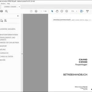 Case CX490D CX500D Raupenbagger BETRIEBSHANDBUCH 47982158 - PDF DOWNLOAD (German)