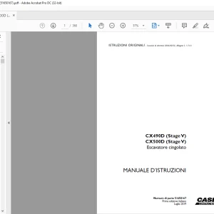 Case CX490D (Stage V) CX500D (Stage V) Escavatore cingolato MANUALE D’ISTRUZIONI 51650167 - PDF DOWNLOAD (Italian)