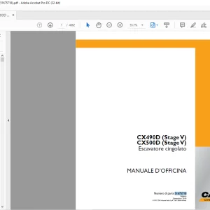 Case CX490D (Stage V) CX500D (Stage V) Escavatore cingolato  MANUALE D’OFFICINA 51675718 - PDF DOWNLOAD (Italian)