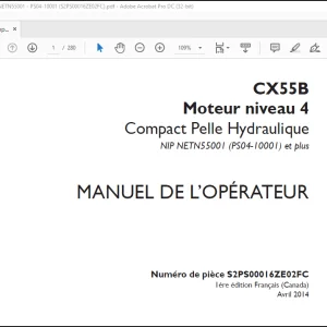 Case CX55B Moteur niveau 4 Compact Pelle Hydraulique MANUEL DE L’OPÉRATEUR(S2PS00016ZE02FC) - PDF DOWNLOAD (French)