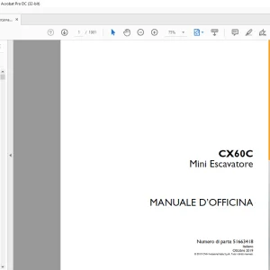Case CX60C Mini Escavatore MANUALE D’OFFICINA 51663418 - PDF DOWNLOAD (Italian)