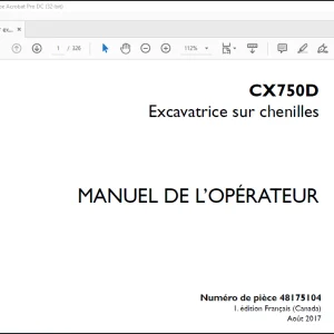 Case CX750D Excavatrice sur chenilles MANUEL DE L’OPÉRATEUR(48175104)  - PDF DOWNLOAD (French)