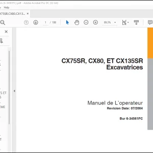 Case CX75SR, CX80, ET CX135SR Excavatrices Manuel de L’operateur(6-34561FC) - PDF DOWNLOAD (French)