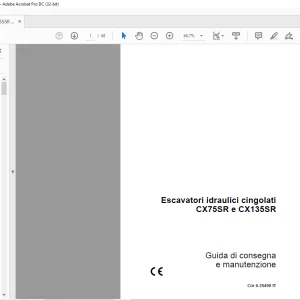 Case CX75SR e CX135SR Escavatori idraulici cingolati Guida di consegna e manutenzione 6-35490 IT - PDF DOWNLOAD (Italian)