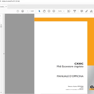 Case CX80C CX80C Midi Escavatore cingolato MANUALE D’OFFICINA 47575336A - PDF DOWNLOAD (Italian)