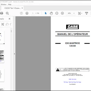 Case EXCAVATRICE CX330 MANUEL DE L’OPÉRATEUR(87364240) - PDF DOWNLOAD (French)
