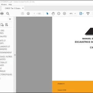 Case EXCAVATRICE SUR CHENILLES CX800 NIVEAU III MANUEL DE L’OPÉRATEUR(87538943 FC) - PDF DOWNLOAD (FRENCH)