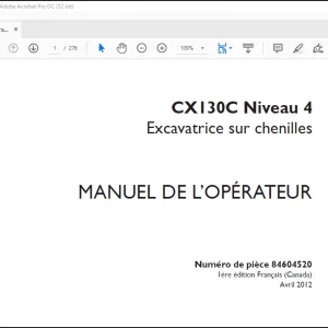 Case Excavatrice sur chenilles CX130C Niveau 4 Manuel De L’Operateur(84604520) - PDF DOWNLOAD (French)
