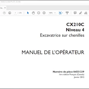 Case Excavatrice sur chenilles CX210C Niveau 4 Manuel De L’Operateur(84551239) - PDF DOWNLOAD (French)