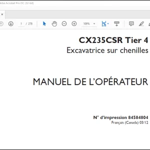 Case Excavatrice sur chenilles CX235CSR Tier 4 Manuel De L’Operateur(84584804) - PDF DOWNLOAD (French)