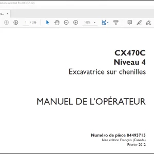 Case Excavatrice sur chenilles CX470C Niveau 4 Manuel De L’Operateur(84495715)  - PDF DOWNLOAD (French)