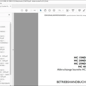 Case HC 15ND HC 20ND HC 25ND HC 40 Abbruchzange baureihe HC BETRIEBSHANDBUCH 51544718 - PDF DOWNLOAD (German)