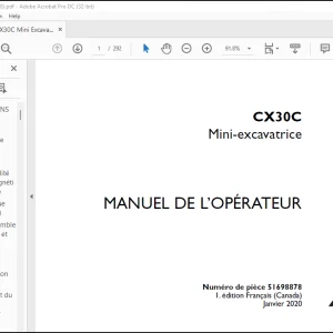 Case Mini-excavatrice CX30C MANUEL DE L’OPÉRATEUR(51698878)  - PDF DOWNLOAD (French)