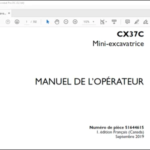 Case Mini-excavatrice CX37C Manuel De L’Operateur(51644615) - PDF DOWNLOAD (French)