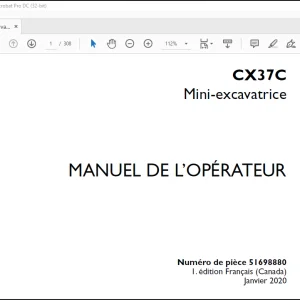 Case Mini-excavatrice CX37C Manuel De L’Operateur(51698880) - PDF DOWNLOAD (French)