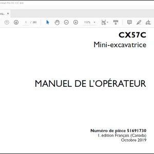 Case Mini-excavatrice CX57C MANUEL DE L’OPÉRATEUR(51691730) - PDF DOWNLOAD (French)