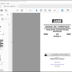 Case NIVELEUSE TOUTES ROUES MOTRICES 865 NIVEAU 3 MANUEL DE L’OPÉRATEUR(87729376FC) - PDF DOWNLOAD (FRENCH)
