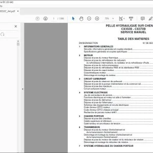 Case PELLE HYDRAULIQUE SUR CHENILLES CX350B - CX370B SERVICE MANUEL - PDF DOWNLOAD (French)