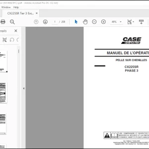 Case PELLE SUR CHENILLES CX225SR PHASE 3 MANUEL DE L’OPÉRATEUR(84146925 FC) - PDF DOWNLOAD (French)
