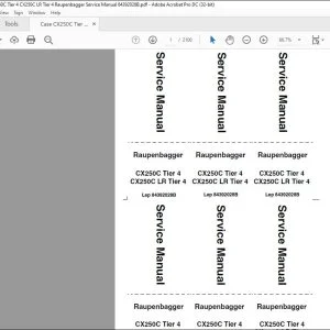 Case Raupenbagger CX250C Tier 4 CX250C LR Tier 4 Service Manual 84392028B - PDF DOWNLOAD (German)