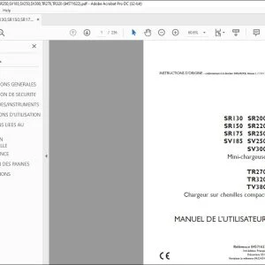 Case SR130 SR150 SR175 SR200 SR220 SR250 SV185 SV250 SV300 Mini-chargeuse TR270 TR320 Chargeur sur chenilles MANUEL DE L’UTILISATEUR 84571622 - PDF DOWNLOAD (French)