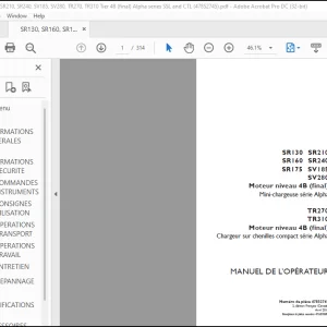 Case SR130, SR160, SR175, SR210, SR240, SV185, SV280, TR270, TR310 Tier 4B (final) Alpha series MANUEL DE L’OPÉRATEUR (47852745) -  PDF DOWNLOAD (French)