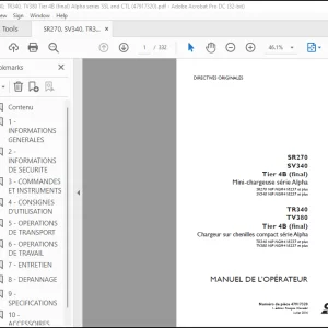 Case SR270 SV340 Tier 4B (final) TR340 TV380 Tier 4B (final) MANUEL DE L’OPÉRATEUR(47917320) - PDF DOWNLOAD (FRENCH)
