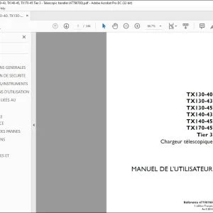 Case TX130-40 TX130-43 TX130-45 TX140-43 TX140-45 TX170-45 Tier 3 Chargeur télescopique MANUEL DE L’UTILISATEUR 47798700 - PDF DOWNLOAD (French)