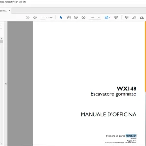 Case  WX148 Escavatore gommato MANUALE D’OFFICINA  48005354 - PDF DOWNLOAD (Italian)