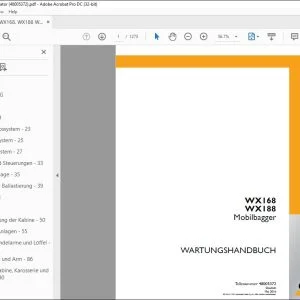 Case WX168 WX188 Mobilbagger WARTUNGSHANDBUCH 48005372 - PDF DOWNLOAD (German)