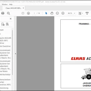 Claas JAGUAR 880-820 OVERDRIVE TRAINING - TECHNIK MANUAL - PDF DOWNLOAD (German)