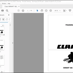 Claas VARIANT 180/180 RC  Training - Technik Training  Manual -  PDF DOWNLOAD (GERMAN)