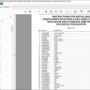 INSTRUCTIONS FOR INSTALLING YN32TU1046F2 ROTATION 2-WAY HAND CONTROL WITH BOOM AND STANDARD ARM PIPING ON EH215LC EXCAVATOR - PDF DOWNLOAD