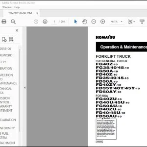 Komatsu FG40Z-10 FG35-10 FG50A-10 FD40Z-10 FD35-10 FD50A-10 FD40ZY-10 Operation & Maintenance Manual TEN00558-06 - PDF