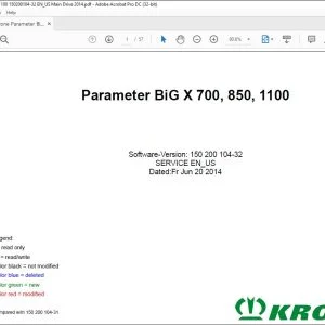 Krone Parameter Big X 600 850 1100 150200104-32 EN_US Main Drive 2014 - PDF DOWNLOAD