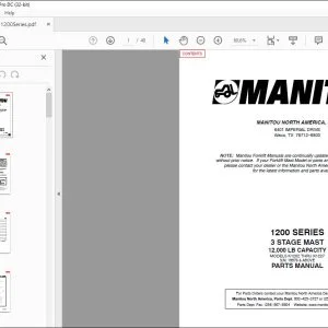 Manitou 1200 SERIES 3 STAGEMAST 12,000 LB CAPACITY Parts Manual - PDF DOWNLOAD