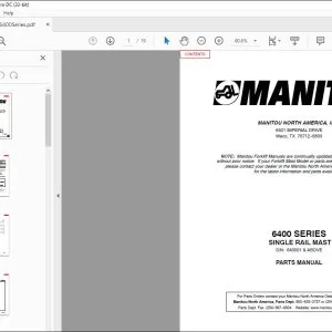 Manitou 6400 SERIES SINGLE RAIL MAST Parts Manual R392 - PDF DOWNLOAD