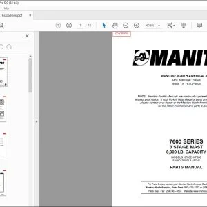 Manitou 7600 SERIES 3 Stage Mast Parts Manual R393 - PDF DOWNLOAD