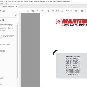 Manitou Forklift MC-X 18 25 30 (-2 -4 D K ST3A S1), MSI-X 25 30 35 (D K ST3A S1) Repair Manual 647922EN - PDF DOWNLOAD