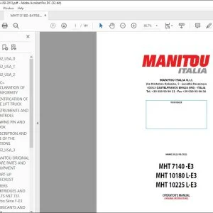 Manitou MHT 7140 -E3 MHT 10180 L-E3 MHT 10225 L-E3 Operator's Manual 648662 - PDF DOWNLOAD