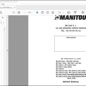 Manitou ML635 MLT845, MT 940 1235 1240 1335 1340 1740 Serie 3-E2 Repair Manual - PDF DOWNLOAD