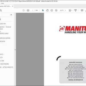Manitou MLT 635 733 737 741 940 ST4 S2-S3, MLT-X 737 741 ST3A S1 Repair Manual 647681EN - PDF DOWNLOAD