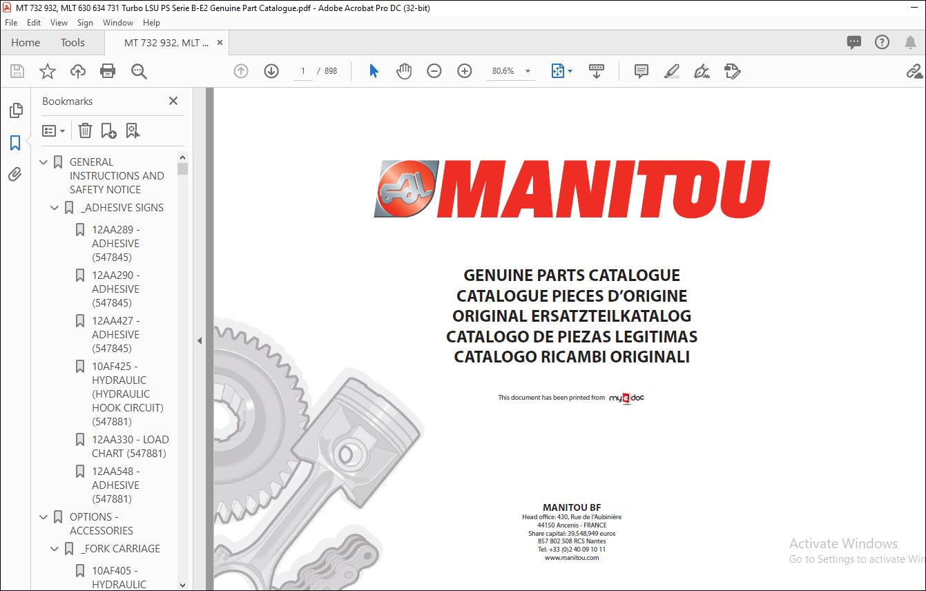 Manitou MT 732 932, MLT 630 634 731 Turbo LSU PS Serie B-E2 Genuine ...