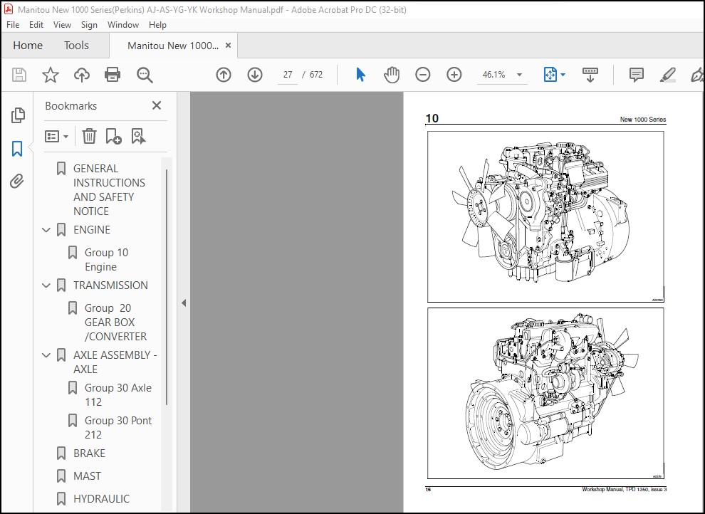 Manitou New 1000 Series(Perkins) AJ-AS-YG-YK Workshop Manual - PDF ...