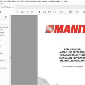 Manitou S3-E3 ML635T MLT 845 940 MT1235 MT1435, S2-E3 MT940 MLT845 MT1235 MT1435 Repair Manual 647018EN - PDF DOWNLOAD